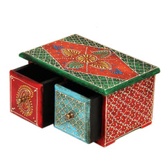 Wholesale Horizontal Handcrafted Embossed Wood Box with Dual Drawers (MOQ-10)