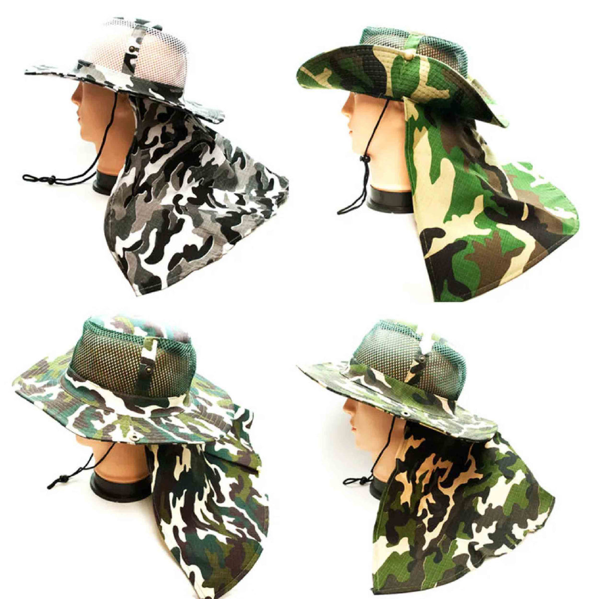 Bulk Camouflage Mesh Boonie Hats with Flap Neck Cover For Women's