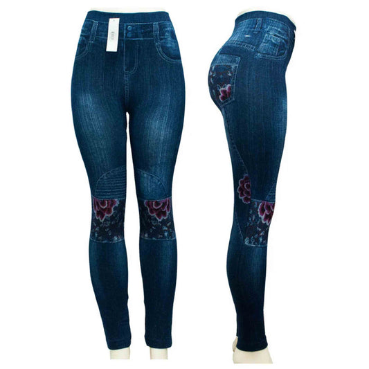 Bulk Ladies Fashion Pull On Printed Jeans - Assorted