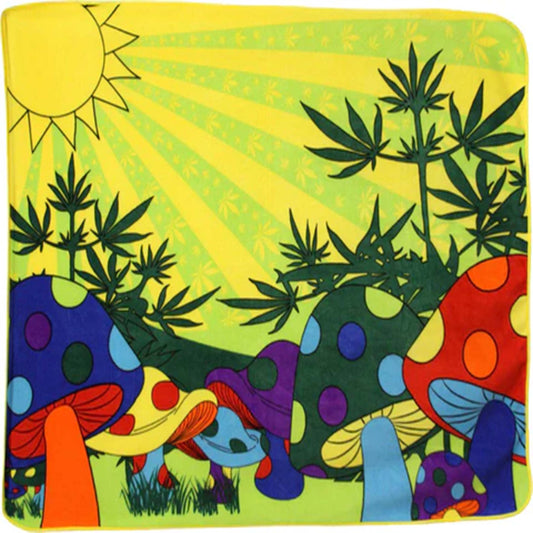 Wholesale  Pot Leaf & Mushrooms Field Plush Throw Blanket Large 50x60 Inches ( sold by the piece )