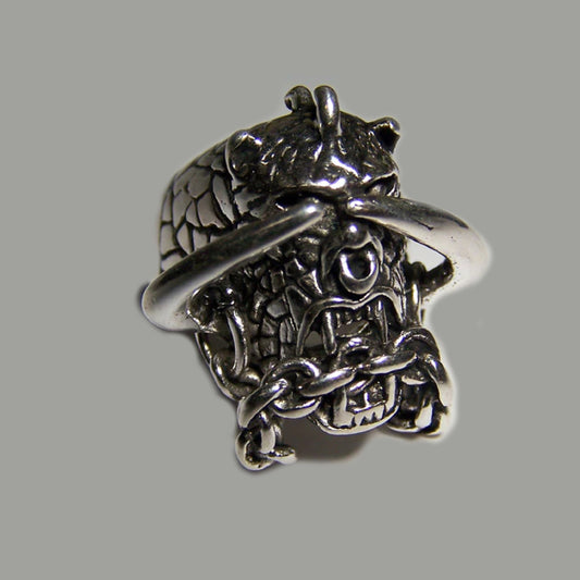 Wholesale Monster Design Chains & Horns Metal Assorted Biker Ring (MOQ-6)