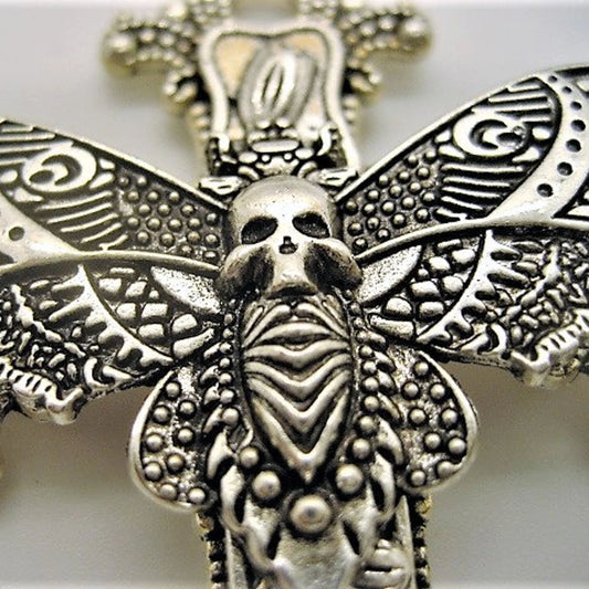 Beautiful Design Moth Skull Cross Gothic Metal Necklace (Sold By Piece)