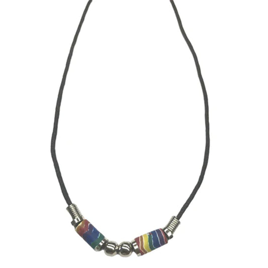 Wholesale New Stylish 18-Inch Fimo Rainbow Bead Wax Cord with Silver Beads Necklace (Sold By Dozen)