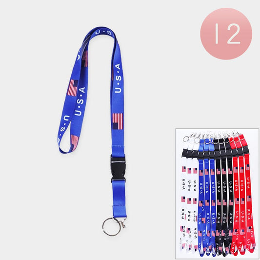 American USA Flag Printed Keychain Necklace (Sold By Dozen=$23.88)