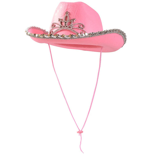 Wholesale Pink Velvet Sequin Cowgirl Princess Hat with Tiara (Sold By Piece)