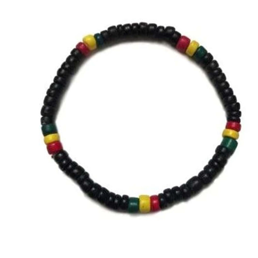 Rasta Coconut Bead Stretch Bracelet - Black 4-5mm Coconut Beads
