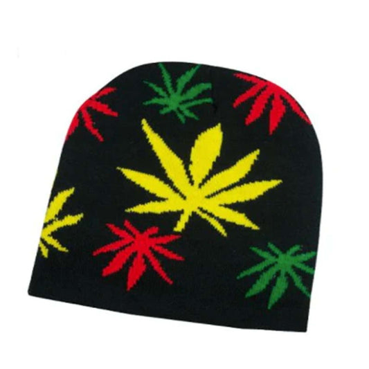 Rasta Knitted Pot Leaf Beanie - Stylish and Unique Cannabis-Inspired Headwear (Sold By Piece)
