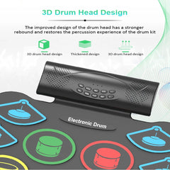 Portable USB Electronic Drum Pad Kit With Built-in Speaker
