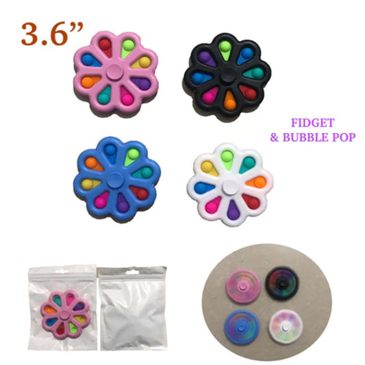 Wholesale 3.6 INCH RAINBOW FLOWER FIDGET & BUBBLE POP IT SILICONE STRESS RELIEVER TOY (sold by the piece or dozen)