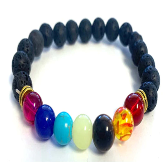 Rainbow Lava Stone Chakra Bracelet Stretchable Beaded Bracelet (sold by the piece)