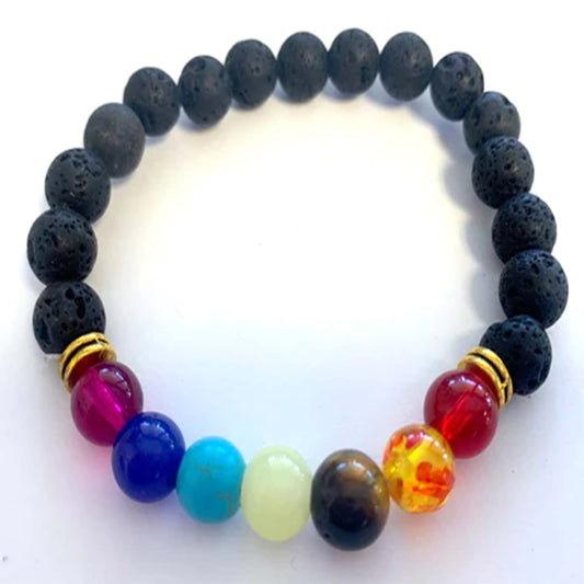 Rainbow Lava Stone Chakra Bracelet Stretchable Beaded Bracelet (sold by the piece)