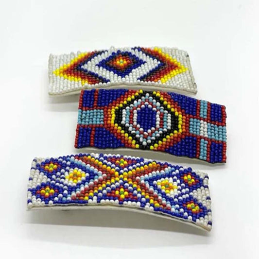 Wholesale Seed Bead & Leather Hair Barrette - Assorted Colors ( sold by the piece)