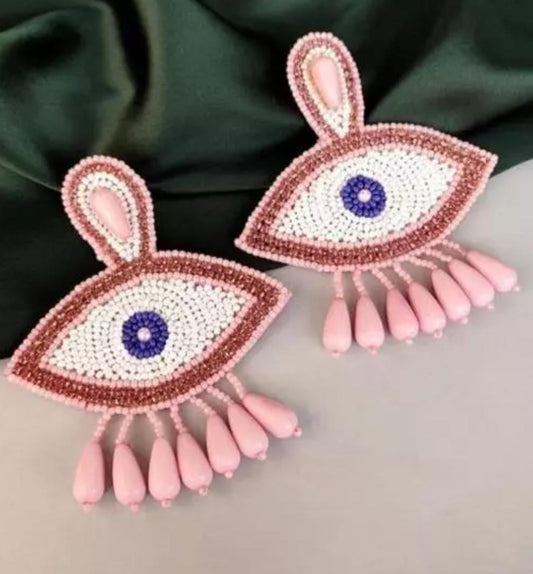 Embroidery Earring Optima Handmade Evil Eye Beaded Earrings for women & girls- Assorted