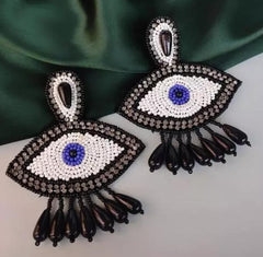 Embroidery Earring Optima Handmade Evil Eye Beaded Earrings for women & girls- Assorted