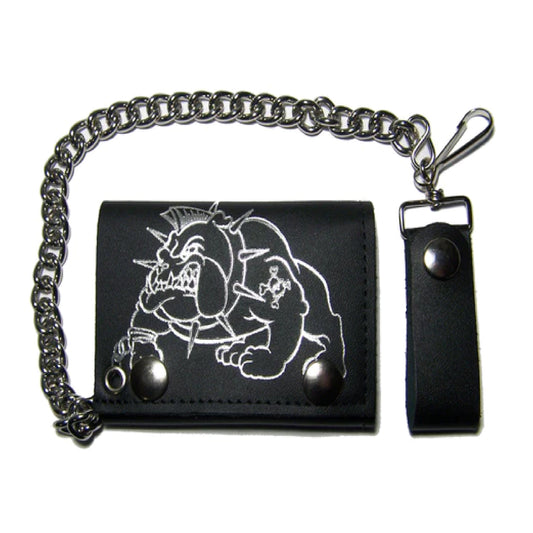 Wholesale Bulldog Spiked Collar Design Trifold Leather Wallets (MOQ-6)