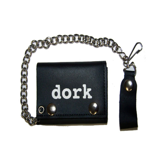 Wholesale Dork Letter Men's Leather Tri-Fold Wallet with Chain (MOQ - 6 )