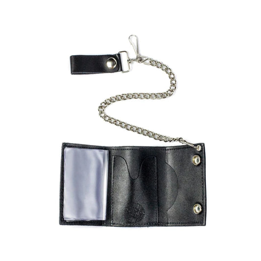 Wholesale Flames Design Trifold Leather Wallet With Chain (MOQ-6)