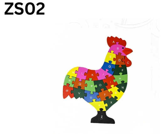 Wooden Chicken Puzzle Alphabet Jigsaw Toy for Preschool Children Kids - Bright Colors, 26pcs Blocks (A-Z)