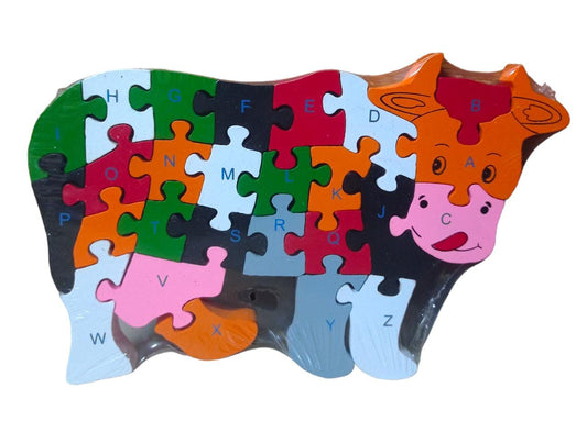 Wooden Shaped Coloured Cow Puzzle with 26 Alphabets(A-Z) and Numbers (1-26)  Learn Letters and Numbers, Colour Recognition Toy