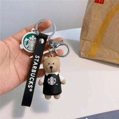 Wholesale Keychain Rubber Bear With Coffee  Heavy PVC with dual attachments. Vibrant colors with wrist strap. Individually wrapped