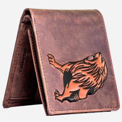Genuine Leather Leo 3D Printed Vintage Brown RFID Protected  Men's Leather Wallet