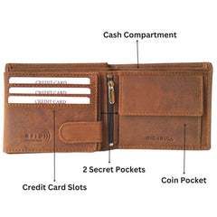 Brown Genuine Leather Printed Coin Holder & Wallet Gift Box For Men's