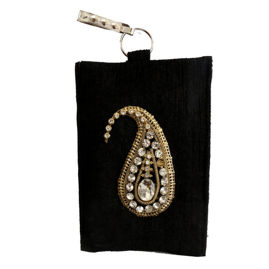 Beautiful Jute Clutch Bag With Stone Design Zip Holding For Women's