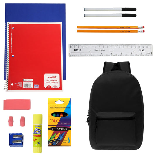 Buy 18 Piece Wholesale Basic School Supply Kit With 17" Backpack - Bulk Case of 6 Backpacks and Kits