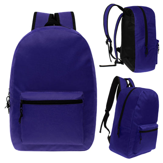 Buy 17" Kids Basic Wholesale Backpack in Purple - Bulk Case of 24 Backpacks