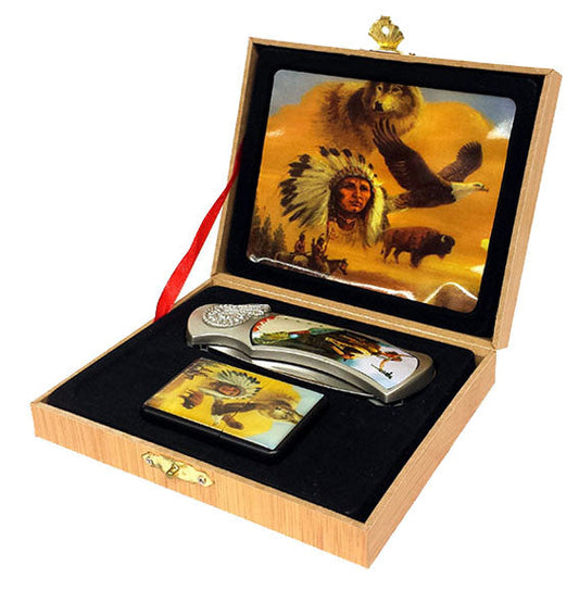 Buy NATIVE MAN WITHWILD ANIMALS WITH LIGHTER BOXED KNIFEBulk Price