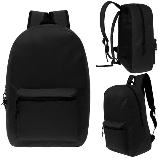 Buy 17" Kids Basic Wholesale Backpack in Black - Bulk Case of 24