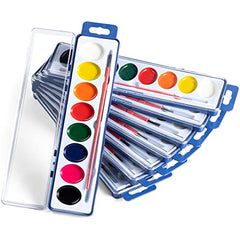 Wholesale Watercolor Paint Sets for Kids - Bulk Pack, 8 Washable Water Color Paints in Palette Tray and Painting Brush for Coloring, Art, Party Favors, Classrooms and Paint Party Supplies