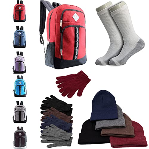 Buy Bulk Case of 12 Backpacks and 12 Winter Item Sets and 12 Socks - Wholesale Care Package - Emergencies, Homeless, Charity