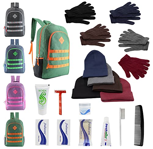Buy Bulk Case of 12 Backpacks and 12 Winter Item Sets and 12 Hygiene Kits - Wholesale Care Package - Emergencies, Homeless, Charity