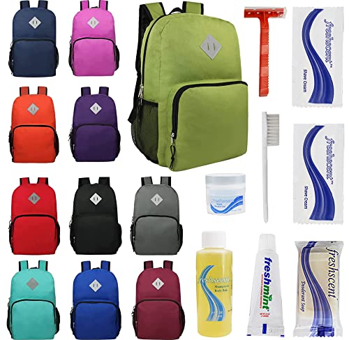 Buy Bulk Case of 12 Backpacks and 12 Hygiene & Toiletries Kit - Wholesale Care Package - Disaster Relief Kit, Homeless, Charity