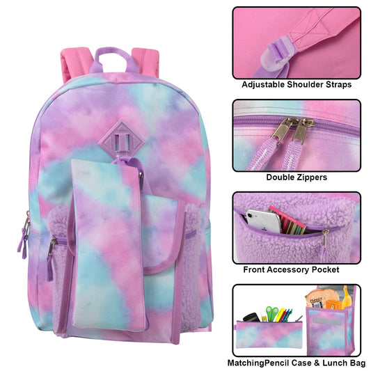 3-in-1 Purple Cloud Themed 17-Inch Backpack Set with Lunch Bag & Pencil Case (1 Case = 24 Pcs) 11.9$/PC