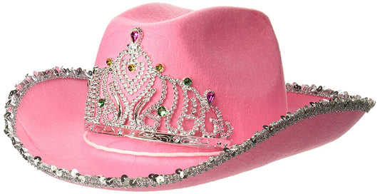 Wholesale PINK VELVET SEQUIN COWGIRL PRINCESS HAT WITH TIARA ** attach label (Sold by the PIECE)
