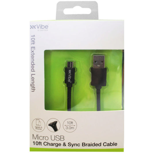 VIBE 10 Foot Braided Micro USB Charge Sync Cable