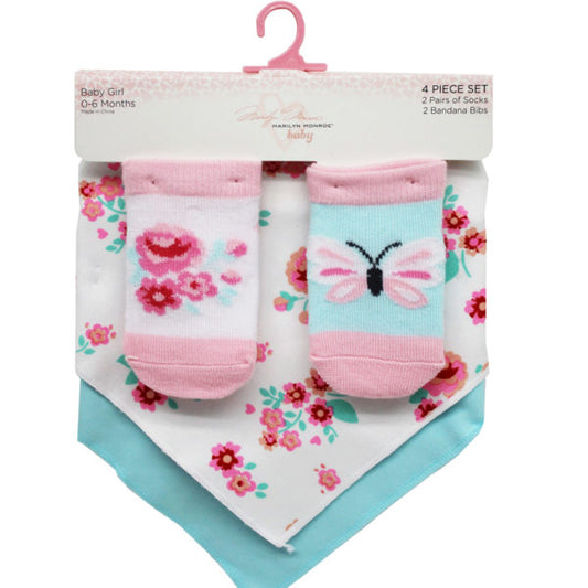 marilyn monroe baby 4 piece sock and bandana bib set in flor
