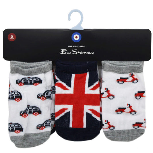 ben sherman 6 pack baby british themed socks for ages 12-24