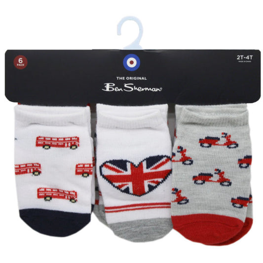 ben sherman 6 pack baby british themed socks for ages 2-4 ye