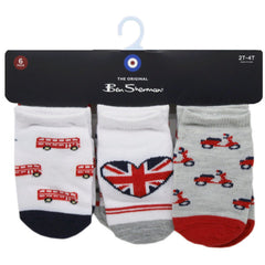 ben sherman 6 pack infant british themed socks for ages 0-12