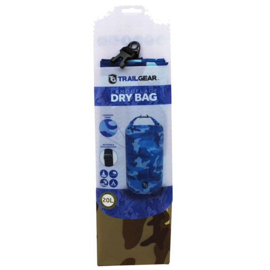 trail gear 20l brown camoflage dry bag with adjustable shoul