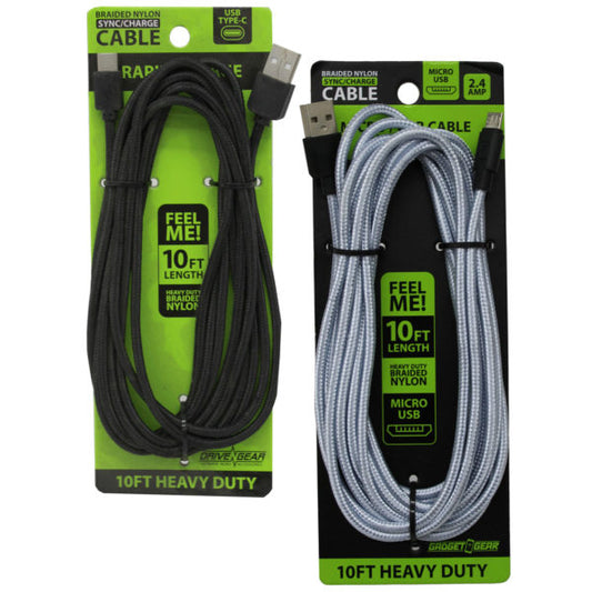 gadget gear 10 foot 2.4 amp braided micro usb cable