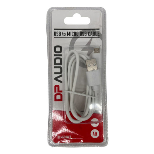 DP AUDIO 4 Foot USB to Micro USB Cable in White DP AUDIO 4 Foot USB to Micro USB Cable in White