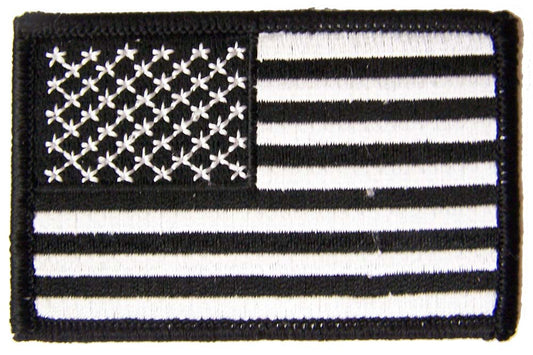 Wholesale AMERICAN FLAG BLACK & WHITE left arm 3 INCH EMBROIDERED PATCH ( sold by the piece )