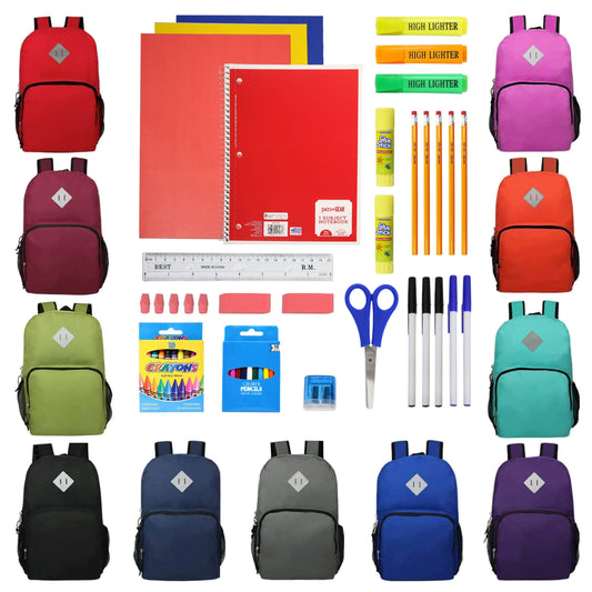 Buy 50 Piece Wholesale Deluxe School Supply Kit With 17" Backpack - Bulk Case of 12 Backpacks and Kits