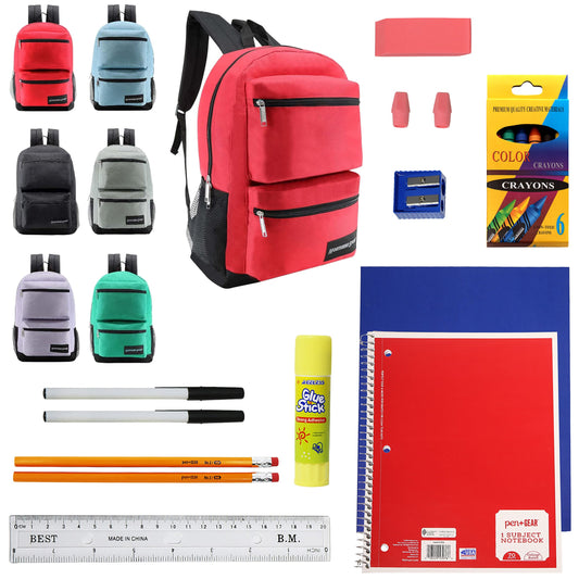 Buy 18 Piece Wholesale Deluxe School Supply Kit With 17" Backpack - Bulk Case of 12 Backpacks and Kits
