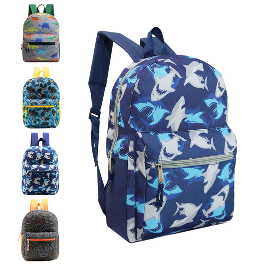 Buy 15" Kids Basic Wholesale Backpack in 4 Assorted Prints - Bulk Case of 24