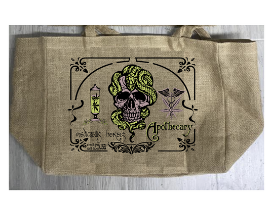 Wholesale APOTHECARY MEDICAL MARIJUANA BURLAP TOTE BAG (Sold by the piece)